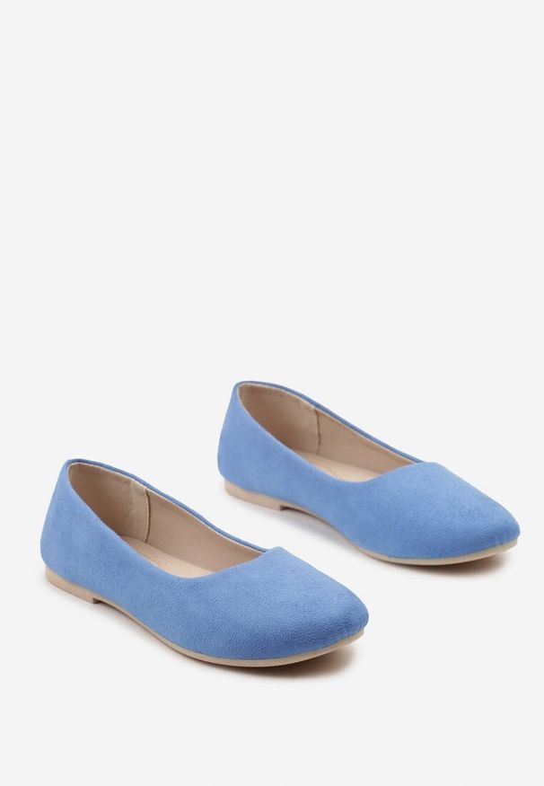 Born2be - Niebieskie Balerinki z Imitacji Zamszu z Okrągłym Noskiem Garneli. Okazja: na spacer, na co dzień. Nosek buta: okrągły. Kolor: niebieski. Materiał: zamsz. Sezon: wiosna, jesień. Styl: elegancki, casual, klasyczny, wizytowy