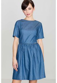 Katrus - Niebieska Bawełniana Sukienka z Krótkim Rękawem. Kolor: niebieski. Materiał: bawełna. Długość rękawa: krótki rękaw