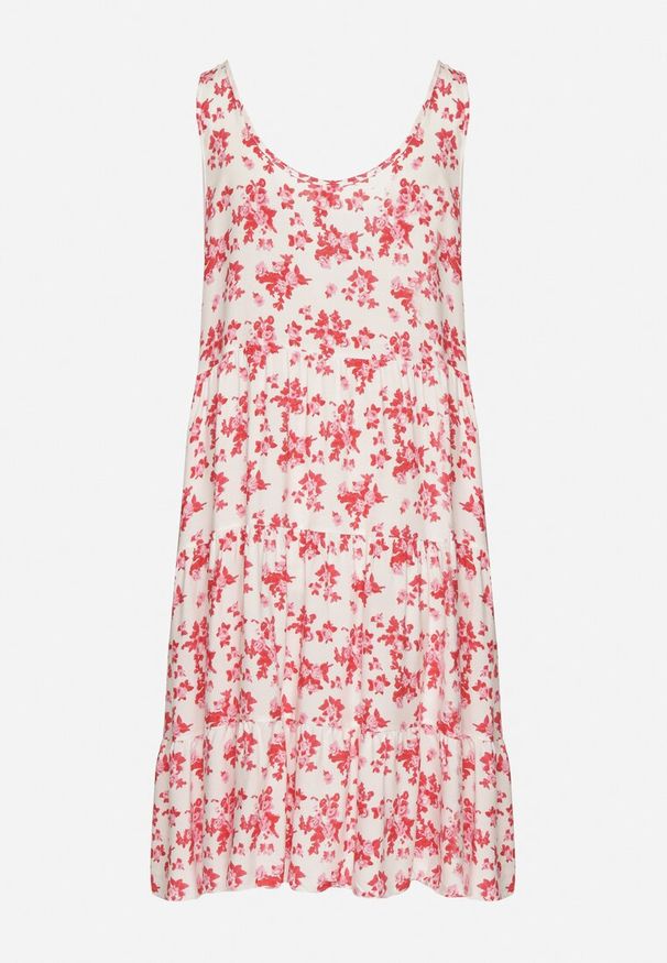 Born2be - Biało-Różowa Rozkloszowana Sukienka z Bawełny z Kwiatowym Wzorem Anniviana. Okazja: na imprezę, na co dzień. Kolor: biały. Materiał: bawełna. Wzór: kwiaty. Typ sukienki: proste. Styl: casual, klasyczny, elegancki