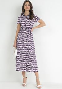 Born2be - Fioletowa Koszulowa Sukienka Maxi z Materiałowym Paskiem Rainora. Okazja: na co dzień. Typ kołnierza: dekolt w kształcie V. Kolor: fioletowy. Materiał: materiał. Długość rękawa: krótki rękaw. Typ sukienki: koszulowe. Styl: klasyczny, casual, elegancki. Długość: maxi #3