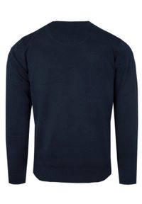 Męski Sweter z Dekoltem w Serek (V-Neck) - Alties - Ciemnoniebieski. Okazja: na spotkanie biznesowe, na co dzień. Typ kołnierza: dekolt w serek. Kolor: niebieski. Materiał: bawełna. Styl: casual, elegancki, biznesowy #2