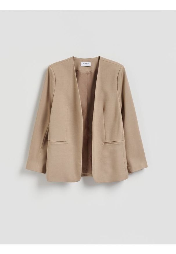 Reserved - Gładka marynarka - beżowy. Kolor: beżowy. Materiał: tkanina. Wzór: gładki