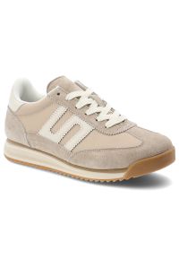 Sneakersy damskie Filippo, cholewka ze skóry naturalnej zamszowej i licowej wiązany fason z zabudowanym przodem sportowy design, beżowe, DP7686/26. Kolor: beżowy. Materiał: skóra, zamsz. Szerokość cholewki: normalna #1