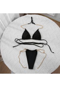 Intica - Strój kąpielowy wiązany z łańcuszkiem na plażę i basen Bibbie. Kolor: czarny. Materiał: materiał