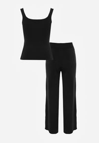 Renee - Czarny Komplet z Dzianiny z Wiskozą Spodnie Wide Leg i Top z Guzikami Merice. Kolor: czarny. Materiał: dzianina, wiskoza #2