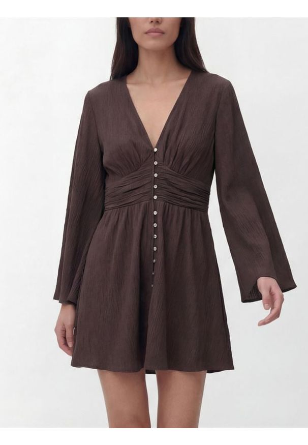 Reserved - Sukienka z wiskozą - ciemnobrązowy. Kolor: brązowy. Materiał: wiskoza