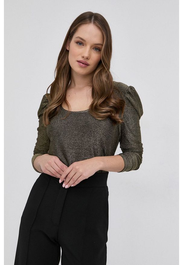 Liu Jo Longsleeve damski kolor złoty. Okazja: na co dzień. Kolor: złoty. Materiał: dzianina. Długość rękawa: długi rękaw. Styl: casual