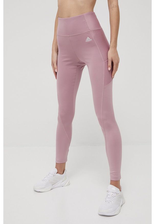 Adidas - adidas legginsy treningowe x Zoe Saldana HB1489 damskie kolor fioletowy gładkie. Kolor: fioletowy. Materiał: poliester, skóra, dzianina, materiał. Wzór: gładki. Sport: fitness