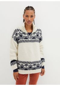 bonprix - Sweter w norweski wzór, z domieszką wełny. Kolor: beżowy. Materiał: wełna #1