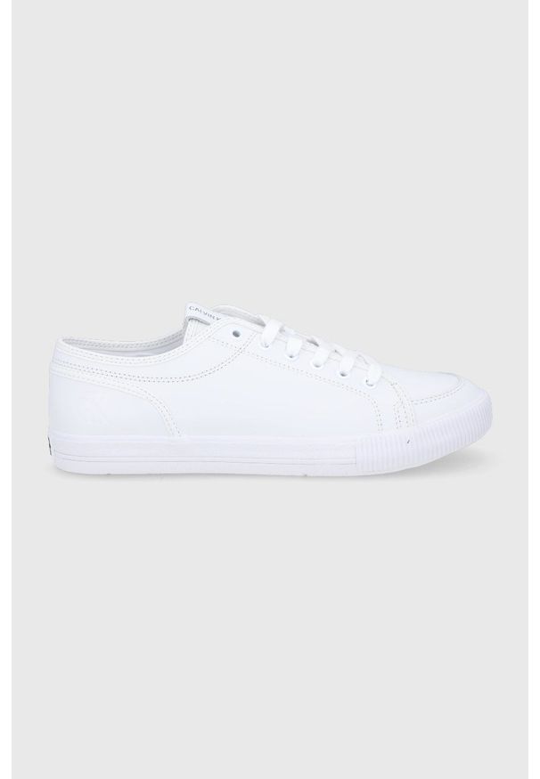 Calvin Klein Jeans Buty skórzane kolor biały. Nosek buta: okrągły. Zapięcie: sznurówki. Kolor: biały. Materiał: skóra