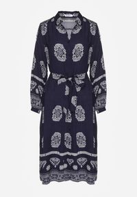 Renee - Granatowa Sukienka Koszulowa Wiązana w Pasie w Stylu Boho Rorisha. Okazja: na co dzień. Kolor: niebieski. Materiał: wiskoza, tkanina. Typ sukienki: koszulowe. Styl: boho #5