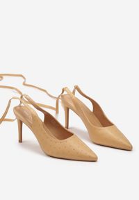 Renee - Jasnobrązowe Sandały na Szpilce z Wiązanymi Rzemykami i Cyrkoniami Jenglla. Kolor: brązowy. Obcas: na szpilce. Styl: wizytowy, elegancki #2