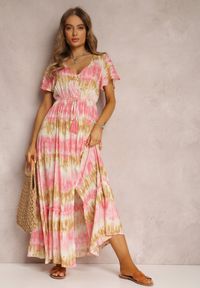 Renee - Różowa Sukienka Neylan. Kolor: różowy. Długość rękawa: krótki rękaw. Wzór: kolorowy. Długość: maxi #1
