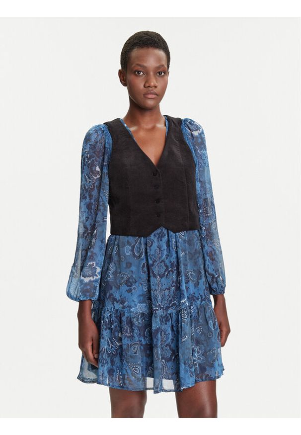 Desigual Sukienka codzienna Chaleco 25WWVW27 Niebieski Regular Fit. Okazja: na co dzień. Kolor: niebieski. Materiał: syntetyk. Typ sukienki: proste. Styl: casual