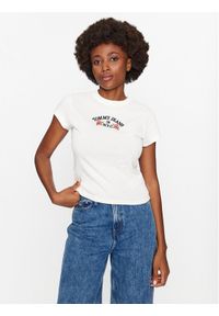Tommy Jeans T-Shirt Bby Floral Flag DW0DW16449 Biały Slim Fit. Kolor: biały. Materiał: bawełna