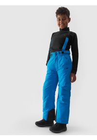 4f - Spodnie narciarskie z szelkami membrana 8000 chłopięce - turkusowe. Kolor: turkusowy. Materiał: syntetyk, materiał, tkanina. Sezon: zima. Sport: narciarstwo #1