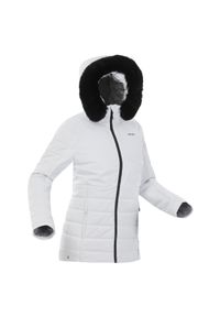 WEDZE - Kurtka narciarska damska Wedze 100 Warm. Kolor: biały. Materiał: futro, poliester, materiał. Długość: długie. Sezon: zima. Sport: narciarstwo #1