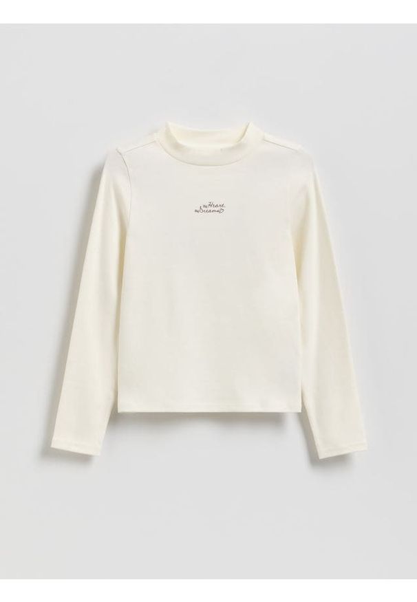 Reserved - Bawełniana bluzka z haftem - złamana biel. Materiał: bawełna. Wzór: haft