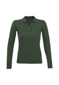 SOL'S - Damska Koszulka Polo Z Długim Rękawem Perfect Pique. Typ kołnierza: polo. Kolor: zielony. Długość rękawa: długi rękaw. Długość: długie #1