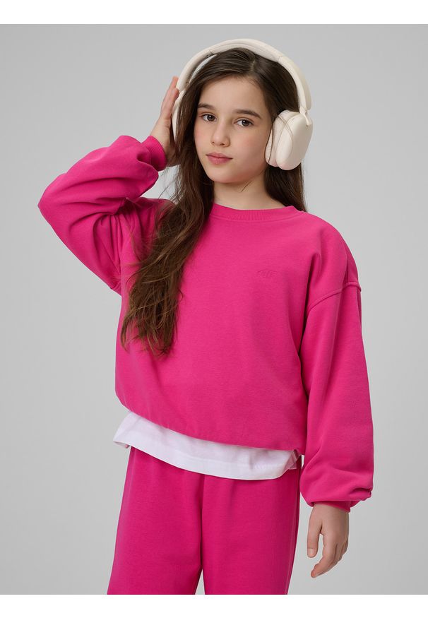 4f - 4F Bluza dresowa regular bez kaptura dziewczęca - różowa 158 (12-13 lat). Okazja: na co dzień. Typ kołnierza: bez kaptura. Kolor: różowy. Materiał: dresówka. Sezon: lato. Styl: casual