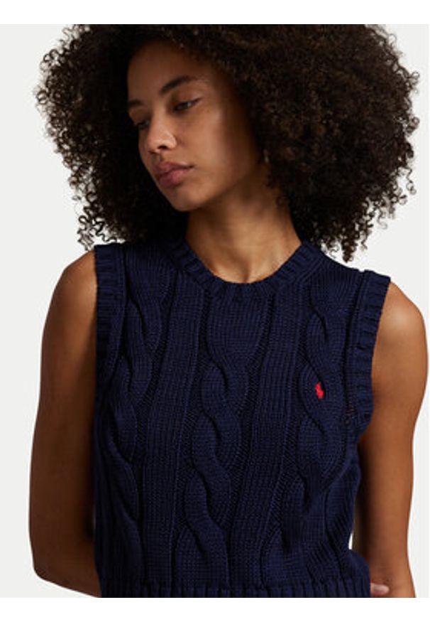 Polo Ralph Lauren Sweter 211959295002 Granatowy Slim Fit. Typ kołnierza: polo. Kolor: niebieski. Materiał: bawełna