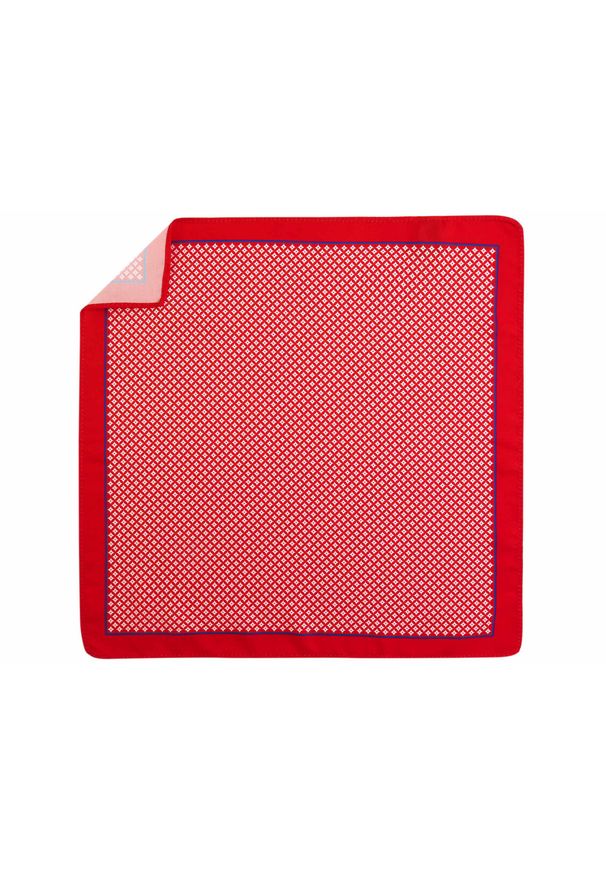 Adam Collection - Czerwono-biała poszetka w geometryczny wzór E279. Kolor: biały, wielokolorowy, czerwony. Wzór: geometria