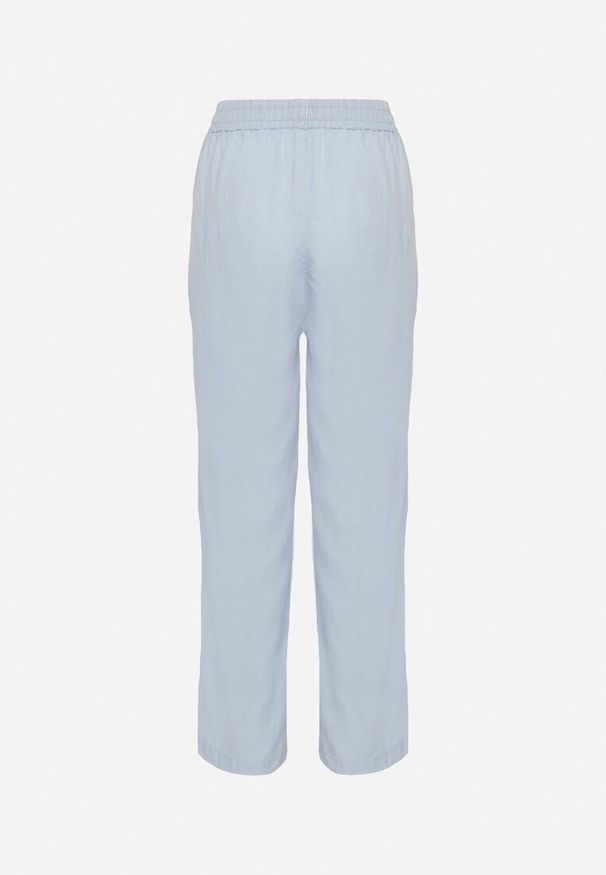 Born2be - Jasnoniebieskie Spodnie z Bawełną Wysokim Stanem i Wiązaniem Zolwia. Okazja: na co dzień. Stan: podwyższony. Kolor: niebieski. Materiał: bawełna. Styl: elegancki, casual, klasyczny