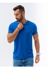 Ombre Clothing - T-shirt męski bawełniany BASIC - niebieski S1224 - XXL. Kolor: niebieski. Materiał: bawełna. Styl: klasyczny #5