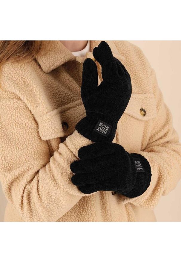 HEAT KEEPER - Rękawiczki termoaktywne Heatkeeper damskie Chenille czarne. Kolor: czarny. Sport: turystyka piesza