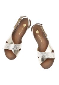 Sandały damskie Armodo, cholewka ze skóry naturalnej z kontrastowym plecionym paskiem o wzorzystym wykończeniu, złote, 40141. Zapięcie: pasek. Kolor: złoty. Materiał: skóra #5