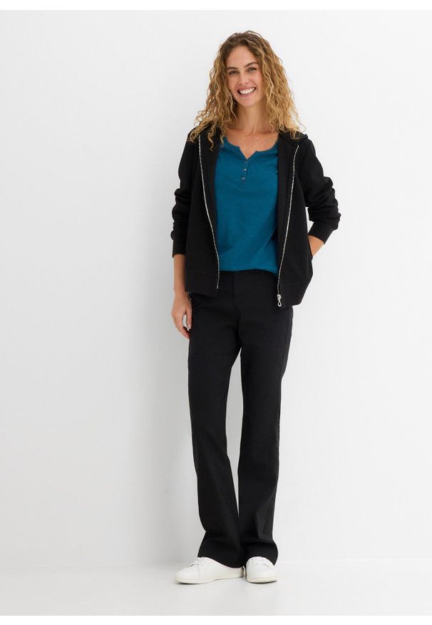 bonprix - Bluzka z plisą guzikową z czystej bawełny organicznej. Typ kołnierza: dekolt w serek. Kolor: niebieski. Materiał: bawełna. Długość rękawa: długi rękaw. Długość: długie