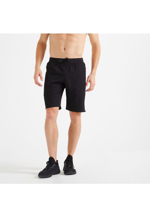 DOMYOS - Spodenki fitness cardio męskie Domyos. Kolor: czarny. Materiał: skóra, materiał. Sport: fitness