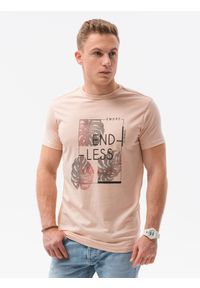 Ombre Clothing - T-shirt męski z nadrukiem - różowy V-18B - Rozmiar: XXL. Kolor: różowy. Materiał: bawełna. Wzór: nadruk. Styl: klasyczny