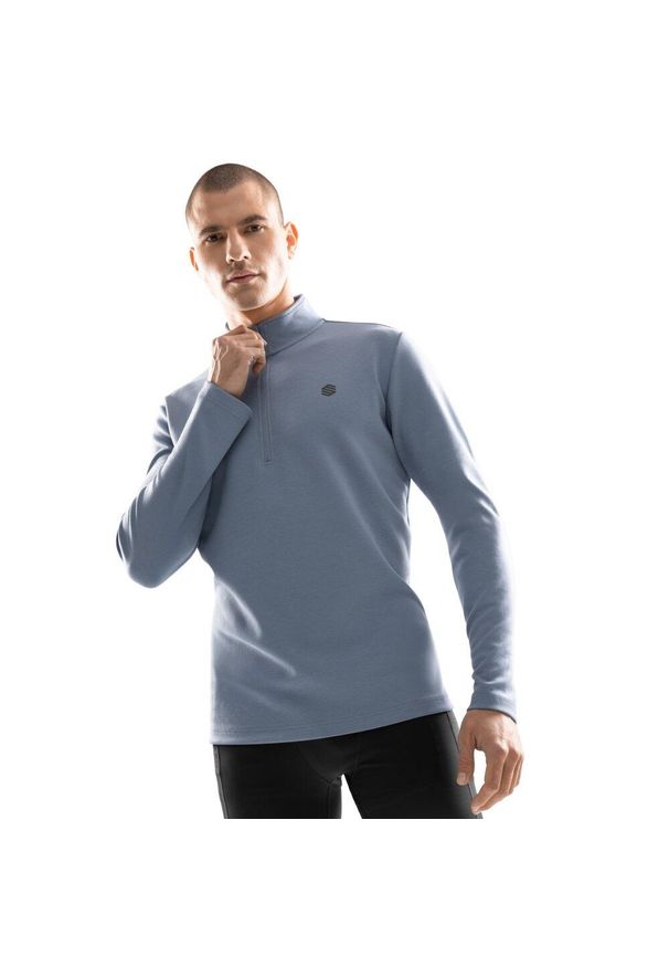 SIROKO - Męska bluza treningowa z suwakiem pod szyją Fitness Siroko Blur. Kolor: niebieski. Materiał: materiał. Długość: krótkie. Sport: fitness