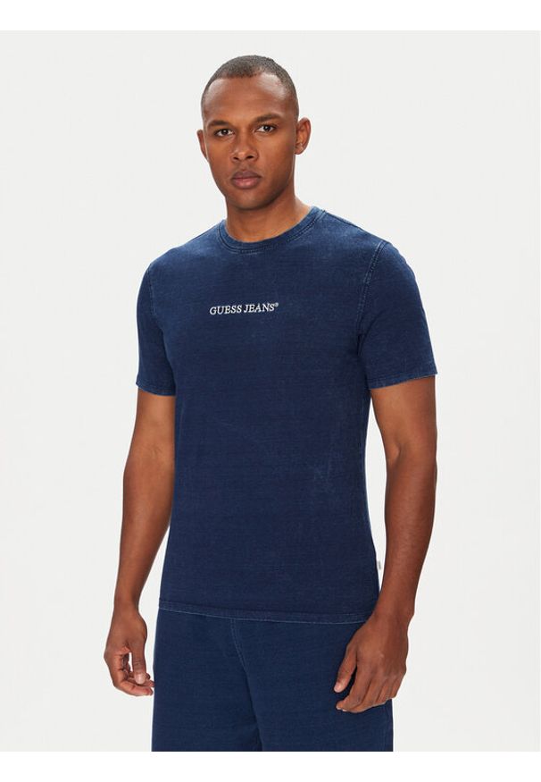 Guess Jeans T-Shirt M5YI34 KCTG1 Niebieski Slim Fit. Kolor: niebieski. Materiał: bawełna