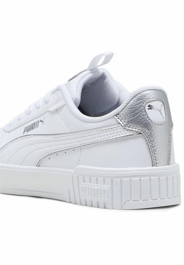Puma - Damskie sneakersy Carina 2.0 Pop Up Metallics PUMA. Kolor: szary, biały, wielokolorowy. Materiał: skóra. Wzór: aplikacja. Sezon: lato