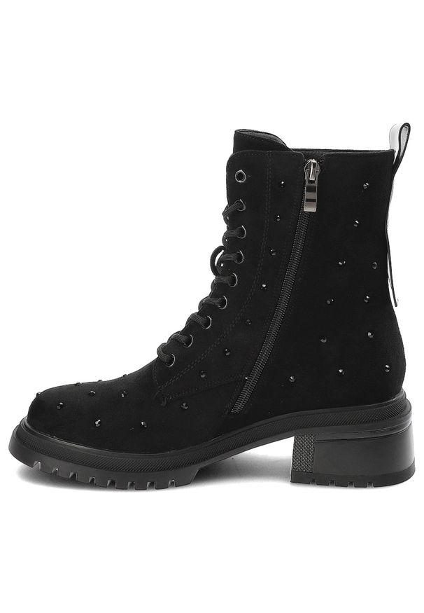 Czarne Botki S.Barski Stylowe Obuwie Damskie. Zapięcie: sznurówki. Kolor: czarny. Materiał: materiał. Sezon: zima, jesień. Obcas: na obcasie. Styl: elegancki. Wysokość obcasa: średni