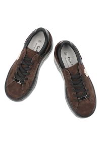 Sneakersy damskie S.Barski, sneakersy ze skóry zamszowej gruba podeszwa platforma sznurowane styl casual, brązowe, LR61-7094. Okazja: na co dzień. Zapięcie: sznurówki. Kolor: brązowy. Materiał: skóra, zamsz. Szerokość cholewki: normalna. Obcas: na platformie #6