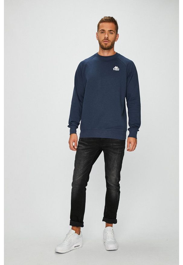 Kappa - Bluza. Okazja: na co dzień. Kolor: niebieski. Materiał: dzianina. Długość rękawa: raglanowy rękaw. Styl: casual