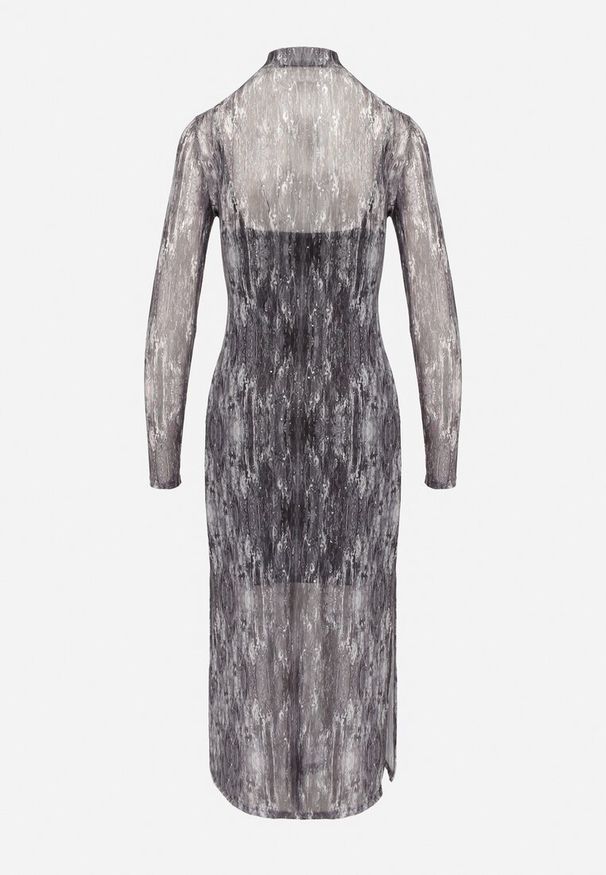 Born2be - Szara Transparentna Sukienka z Wiskozą Półgolfem i Halką Vertilena. Okazja: na co dzień. Kolor: szary. Materiał: wiskoza. Typ sukienki: dopasowane. Styl: elegancki, casual, wizytowy