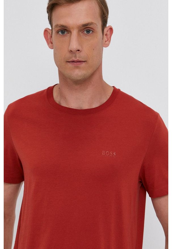 BOSS - Boss - T-shirt bawełniany. Okazja: na co dzień. Kolor: czerwony. Materiał: bawełna. Wzór: gładki. Styl: casual
