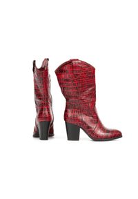 Zapato - kowbojki do połowy łydki - skóra naturalna - model 171 - kolor czarno-czerwony krokodyl. Kolor: czarny, czerwony, wielokolorowy. Materiał: skóra #2