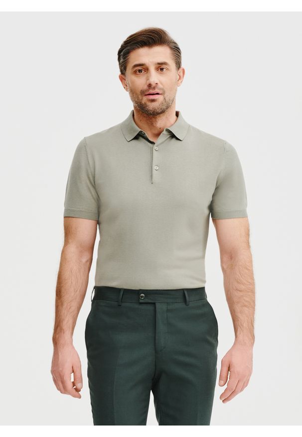 Pako Lorente - PAKO LORENTE – Zielony t-shirt polo. Okazja: na co dzień. Typ kołnierza: polo. Kolor: zielony, biały. Materiał: wiskoza, poliester. Styl: elegancki, casual