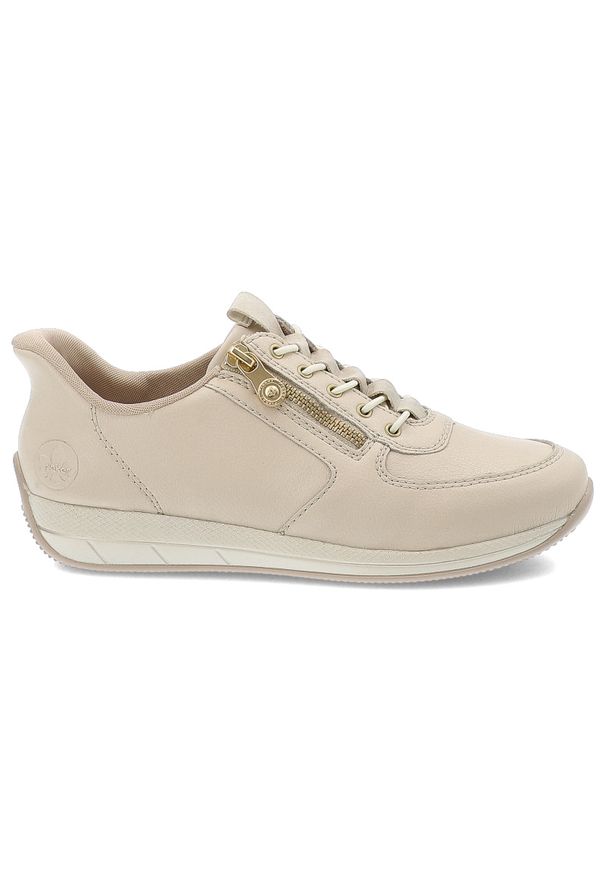 Beżowe Sneakersy Rieker Modne Obuwie Damskie. Okazja: na co dzień. Kolor: beżowy. Materiał: skóra. Styl: elegancki, casual