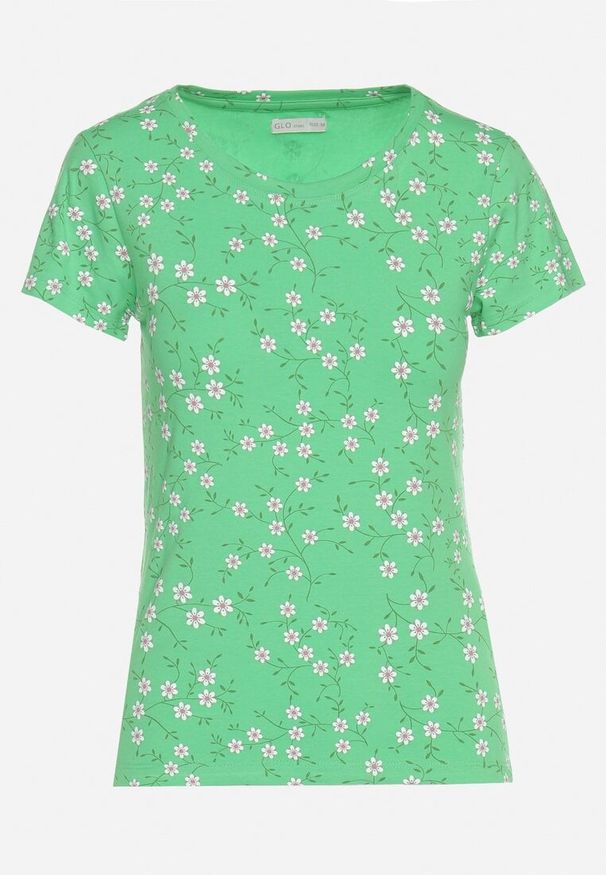 Born2be - Zielony T-shirt z Bawełny w Kwiaty Savilisse. Okazja: na co dzień. Kolor: zielony. Materiał: bawełna. Wzór: kwiaty. Styl: klasyczny, casual