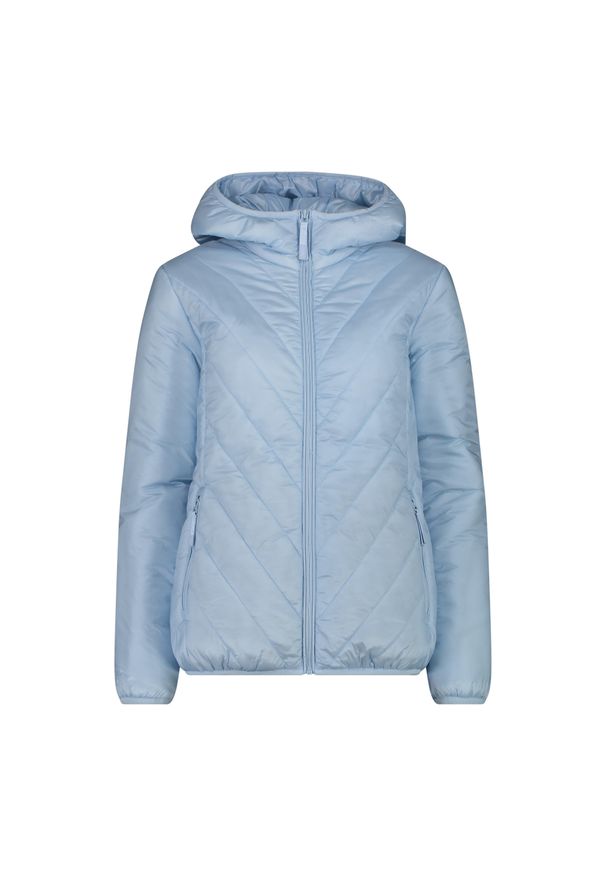 Damska kurtka z kapturem CMP. Typ kołnierza: kaptur. Kolor: szary, niebieski, wielokolorowy. Materiał: puch