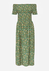 Renee - Zielona Sukienka z Wiskozy Tariya. Typ kołnierza: dekolt hiszpanka. Kolor: zielony. Materiał: wiskoza. Wzór: nadruk, aplikacja, kwiaty, gładki. Styl: boho. Długość: maxi #8