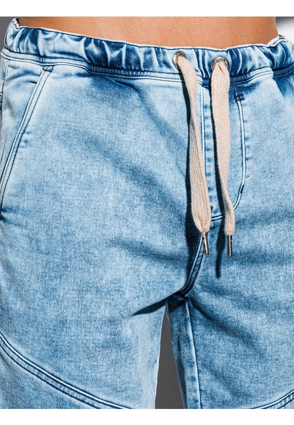 Ombre Clothing - Krótkie spodenki męskie jeansowe W219 - jasny jeans - XXL. Materiał: jeans. Długość: krótkie. Wzór: aplikacja