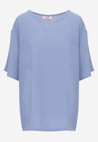 Born2be - Niebieski Minimalistyczny T-shirt z Teksturowanej Tkaniny z Bawełną Shinost. Okazja: do pracy, na co dzień. Kolekcja: plus size. Kolor: niebieski. Materiał: bawełna, tkanina. Styl: casual #7