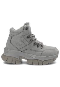 Big-Star - Szare Botki Big Star Damskie Modne Buty Sportowe. Okazja: na co dzień. Zapięcie: sznurówki. Kolor: szary. Materiał: syntetyk, materiał. Szerokość cholewki: normalna. Styl: sportowy